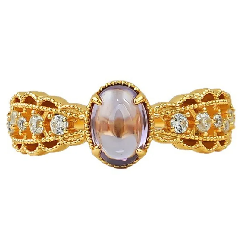 

Exquisite and gorgeous purple brushed hollow ring, gold light luxury retro style wedding engagement anniversary rings