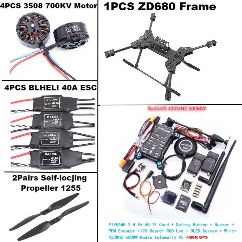 Novo zd680 pixhawk2.4.8 m8n fibra de carbono hexa-rotor braço dobrável hexacopter quadro kit foracopter com trem de pouso inflamável