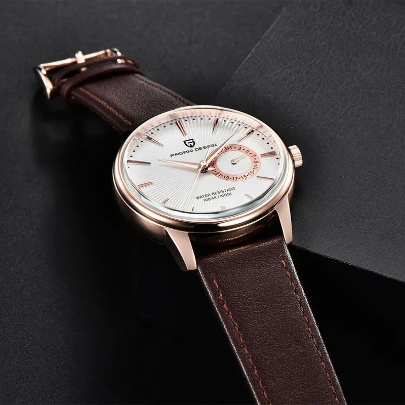 PAGANI DESIGN PD1654 Men's Classic Quartz Wristwatch 30M Waterproof Small Seconds Dial Leather Strap Watch