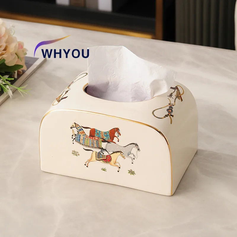 WHYOU Ceramic Tissue Box Light Luxury Living Room Coffee Table Paper Towel Dispenser Tissue Holder Home Kitchen Decoration Gift