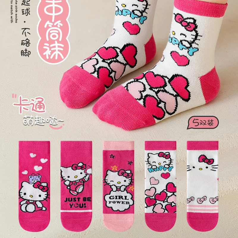 

5 Pairs HelloKitty Children's Socks Cartoon Sanrio Kawaii Student Summer Mesh Breathable Short Cotton Socks Thin Kid Socks