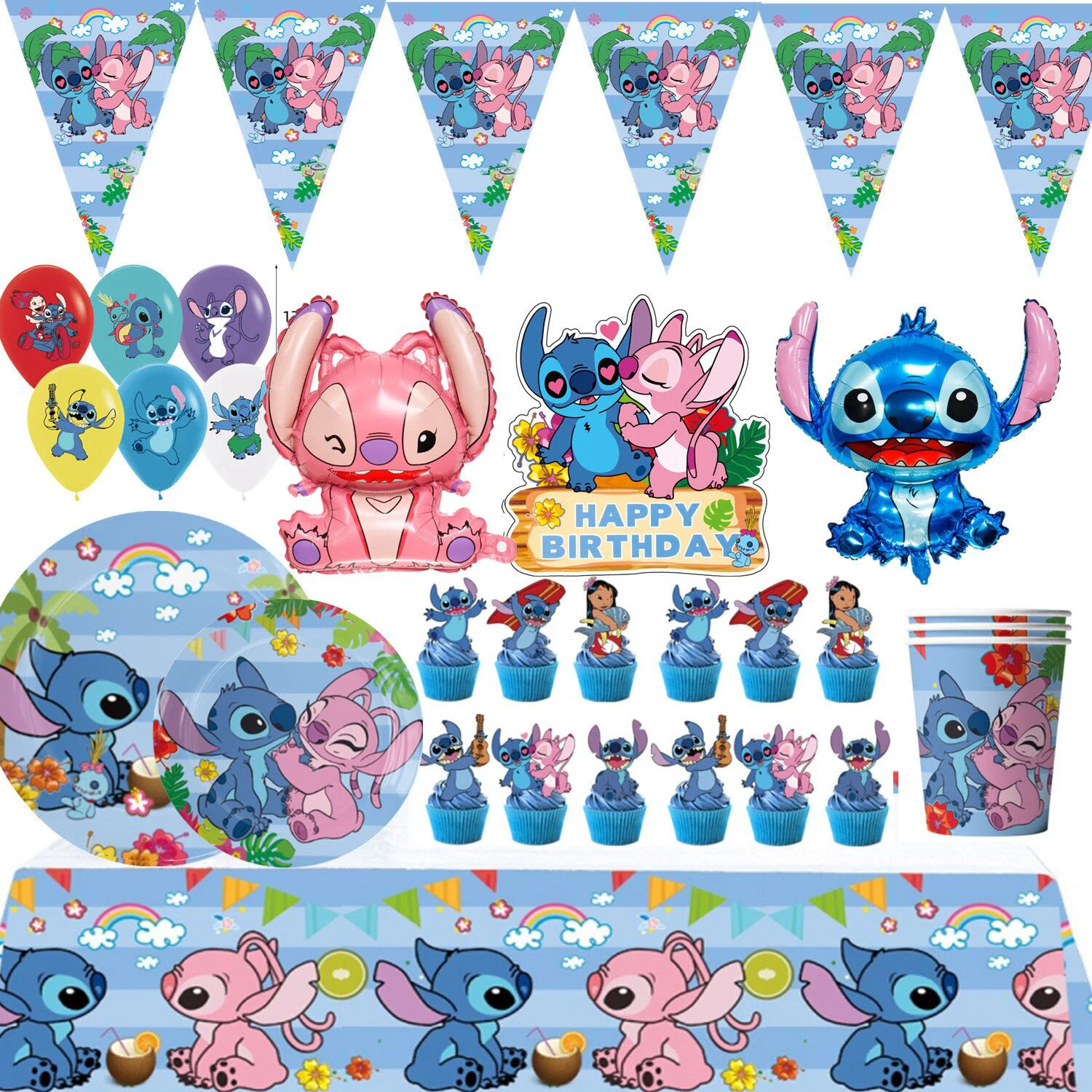 MINISO Lilo Stitch Kilds Birthday Party Decorations Paper Cup plate Disposable Tableware balloons for girl baby shower supplies