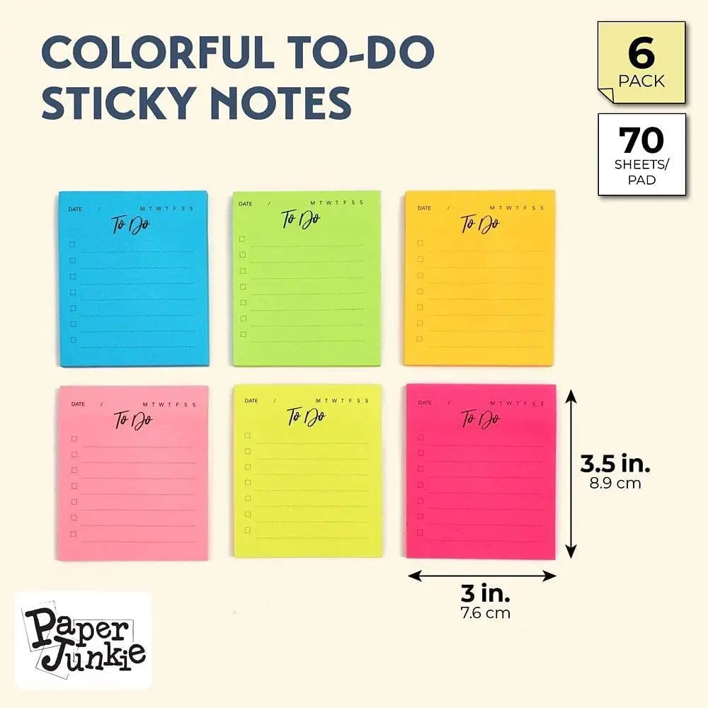 6 Pack to Do List Sticky Notes, 420 Sheets Self-Stick Notes with Line, 3x3.5 Inches Adhesive Memo Sticky Notes Notepad Bulk