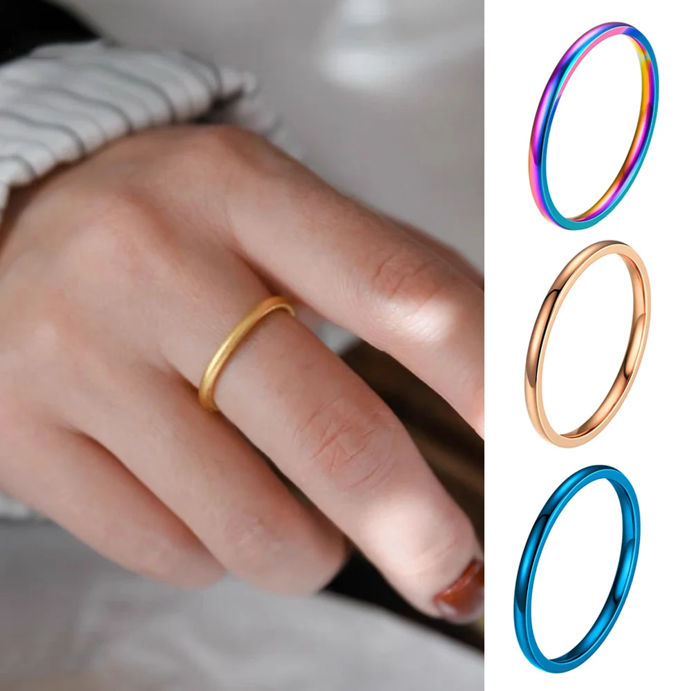 2 mm dünner stapelbarer Ring, exquisiter Edelstahl, schlichtes Band, Knuckle-Midi-Ring für Frauen und Mädchen, Größe 6–11, einfaches Punk-koreanisches Dekor