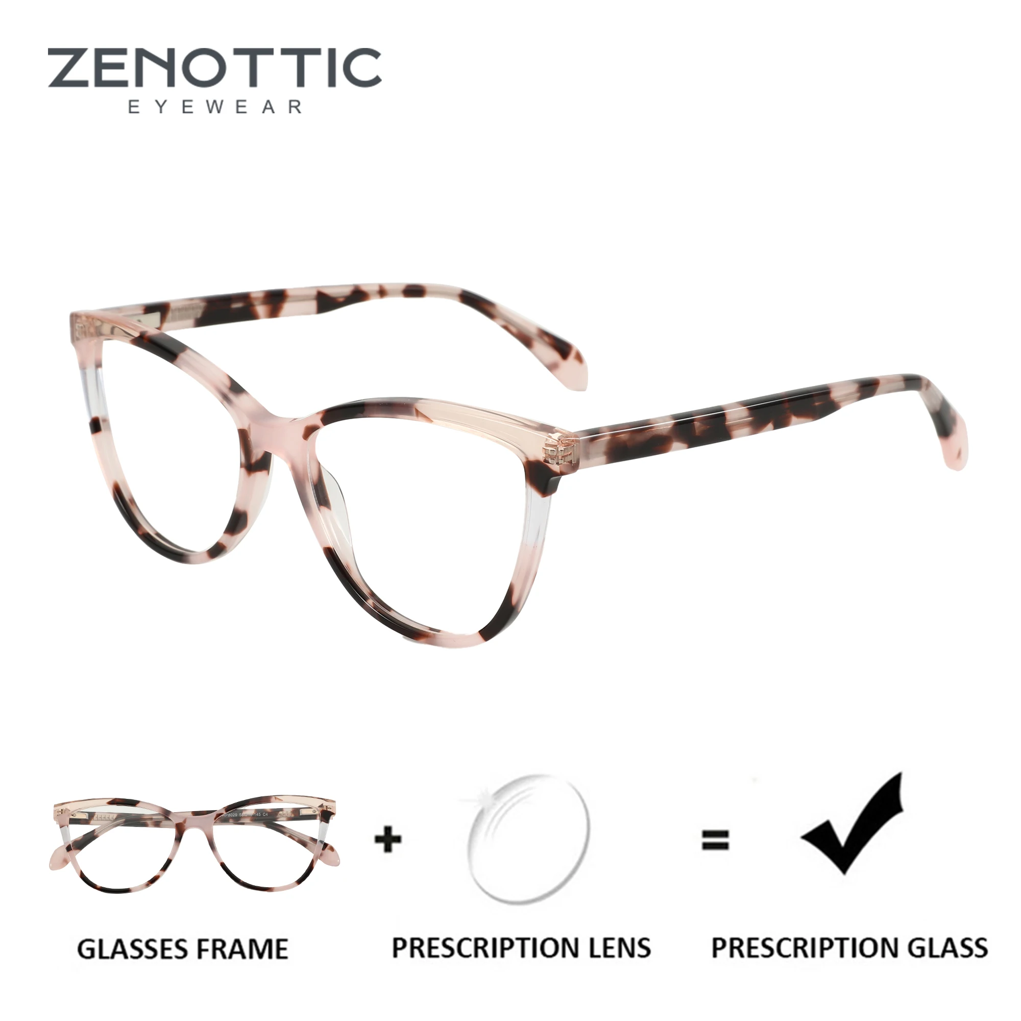 ZENOTTIC Fashion Cateye Flower color Prescription Glasses Spring Leg Myopia Eyewear Acetate Optical Eyeglasses for Women