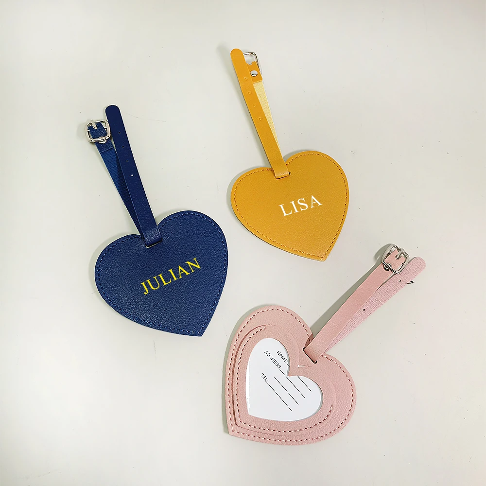 Reise-Herz DIY Namens-Gepäckanhänger Individuelle Buchstaben PU-Leder Großhandel Luxus-Kofferanhänger Hochzeits-Jahrestags-Geschenk Taschenanhänger – Detail 4