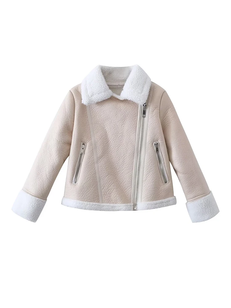 Vintage Women White Short Fleece Jacket 2023 Autumn-Winter Fashion Ladies Warm Faux Leather Thick Jackets Chic Female Outerwear