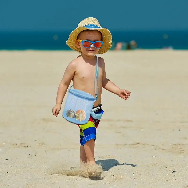 Siatkowe torby plażowe siatkowe torby plażowe z regulowanym paskiem składane zabawki plażowe torby do przechowywania kolorowe siatkowe torby muszelki dla dzieci plaża