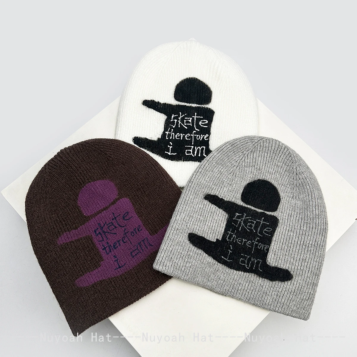 New Men Women Street Cartoon Spray Painted Character Letter Knitted Hats Warm Personal Versatile Color Block Beanies Fashion Ins 3