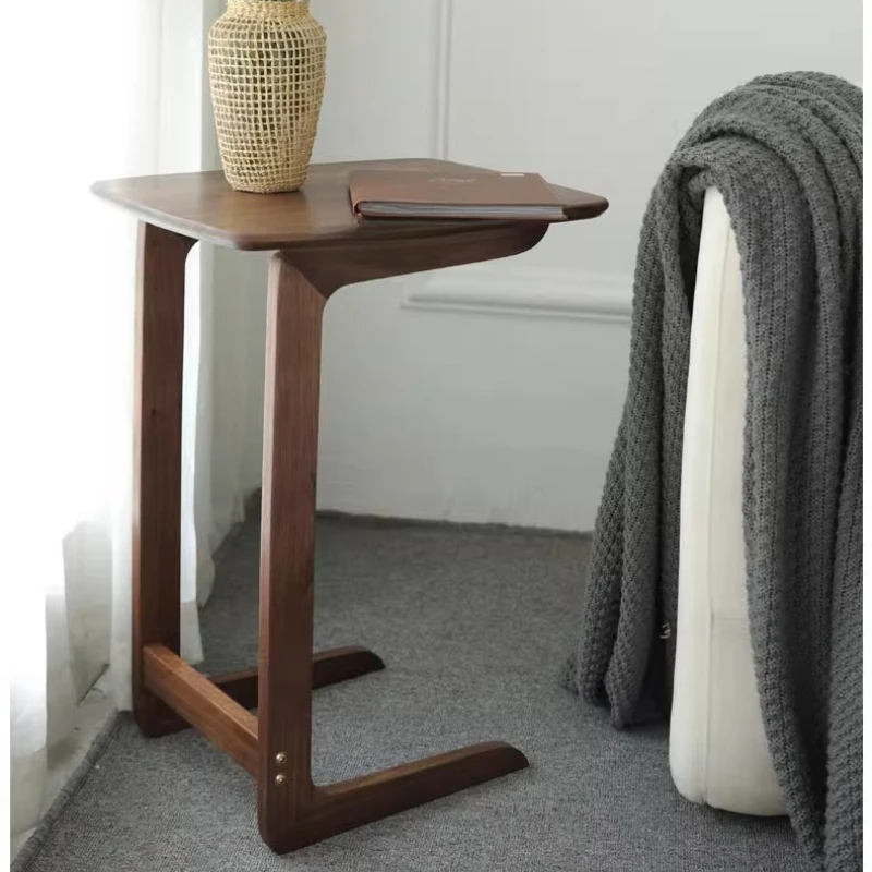 Black Walnut Living Room End Table Mobile Sofa Side Tables Small Space C-Shaped Computer Desk Bedroom