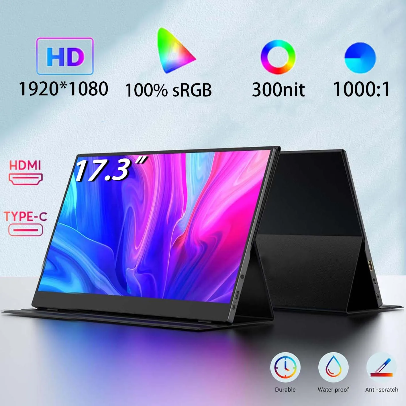 AHXJKA 17. 3 inch FHD Portable Monitor 60Hz 1800P PC Display Extension Gaming Screen For Laptop Phone Mac Xbox PS4 Switch