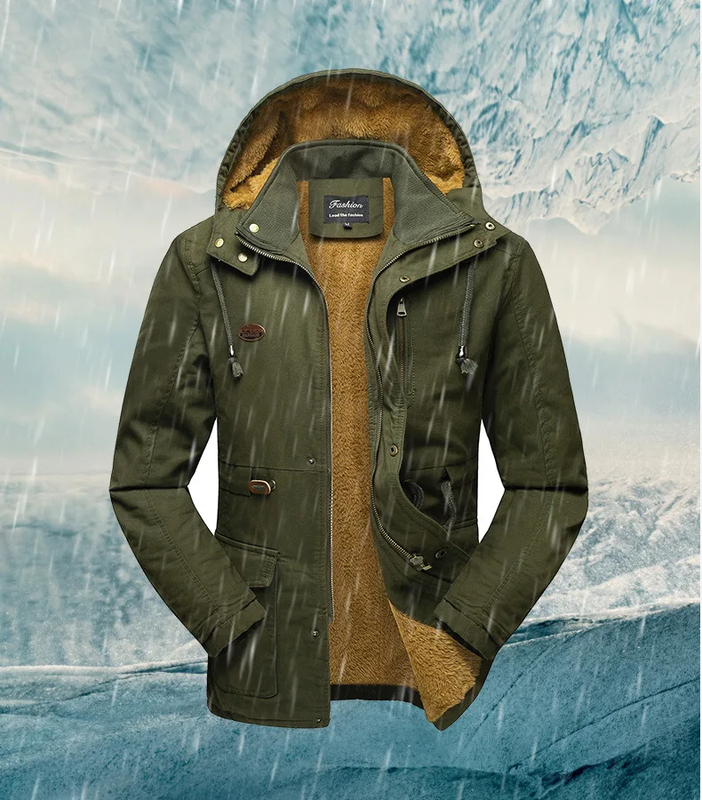 Winter Cotton-padded Men's Tooling Jacket Medium And Long Men's Large-size Coat Warm And Thicker