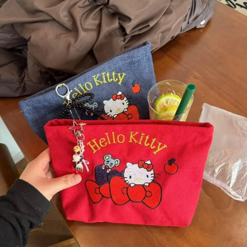 

Cute Hello Kitty Storage Bag Large Capacity Embroidery Cosmetic Bag Portable Outing ID Card Case Accessories Not Included