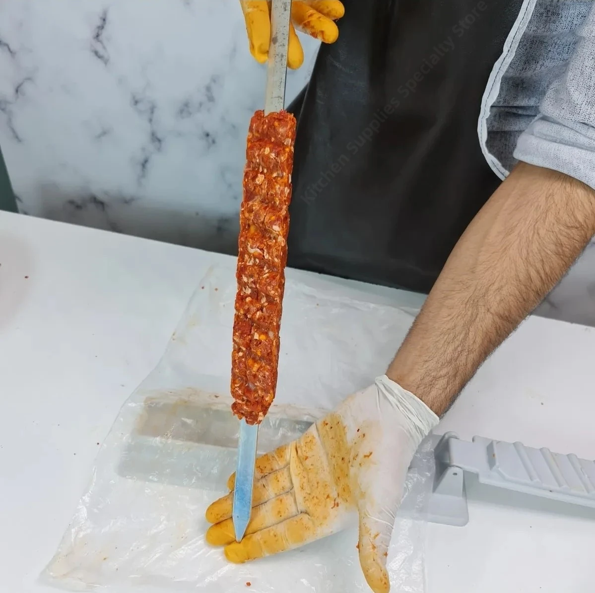 NewSingle Row Kebab Maker Bbq Meat Skewer Machine Kebab Press Maker Reusable Plastic Bbq Skewer Maker Kebab Preparation BBQ Tool view 5
