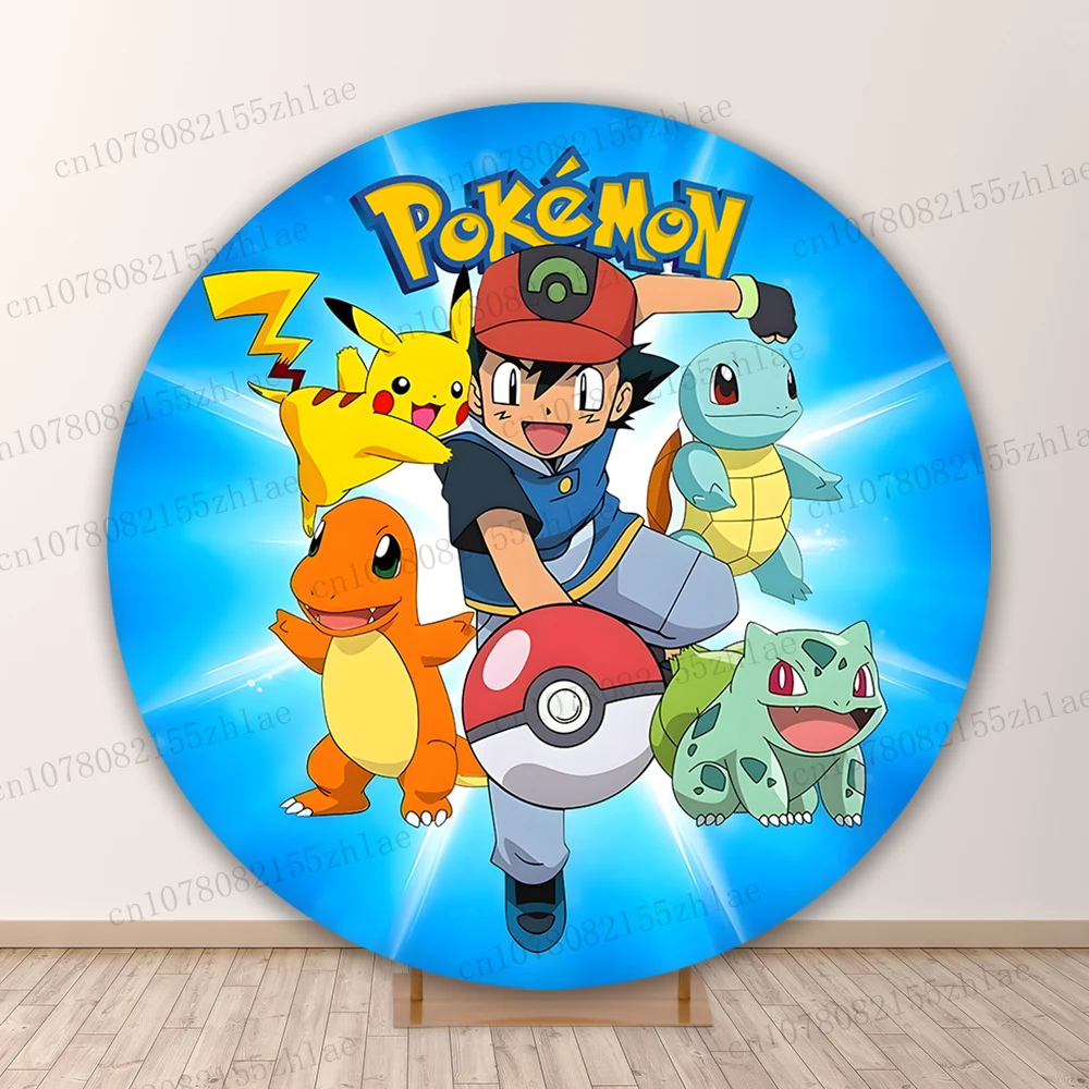 

Pokemon Round Photo Backdrop Birthday Party Photo Background Baby Shower Banner Photography Backdrop