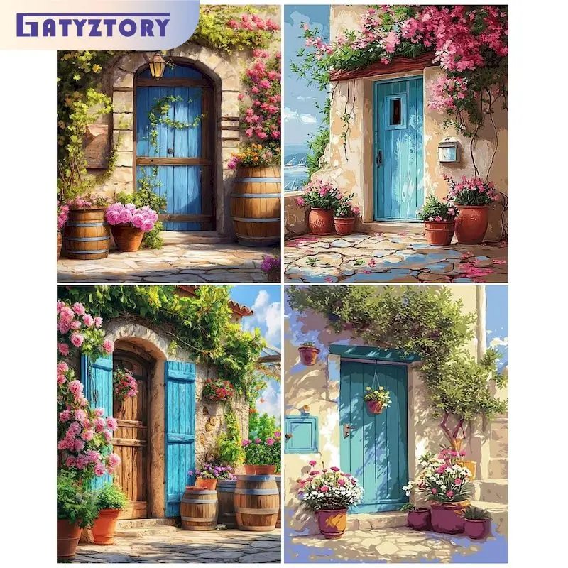 

GATYZTORY Painting By Numbers Door Scenery Drawing On Canvas HandPainted For Adults Picture By Number Tree Home Decor DIY Gift