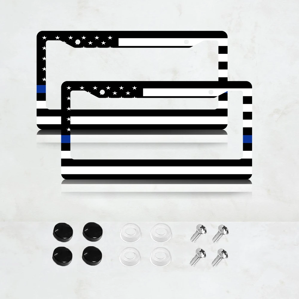 إطار لوحة ترخيص Blue Lives Matter بعلم الولايات المتحدة الأمريكية من الألومنيوم، إطار لوحة ترخيص بطابع العلم
