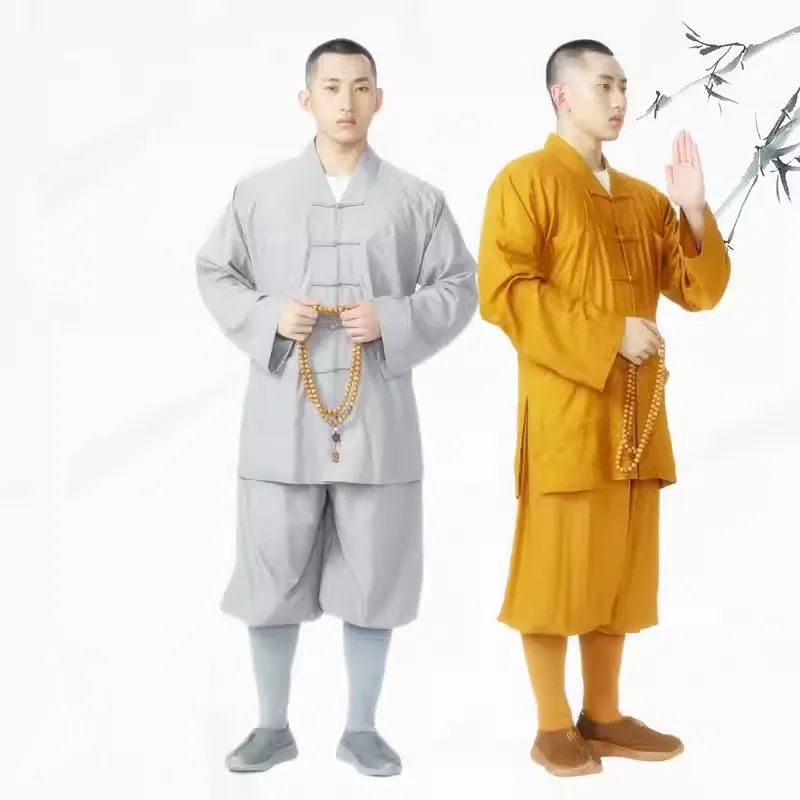 Asian Temple Nunnery Costume Buddhist Silk Cotton Coat + Pants Traditional Cloth Button Monk Jacket + Trousers Nun Set  TP002