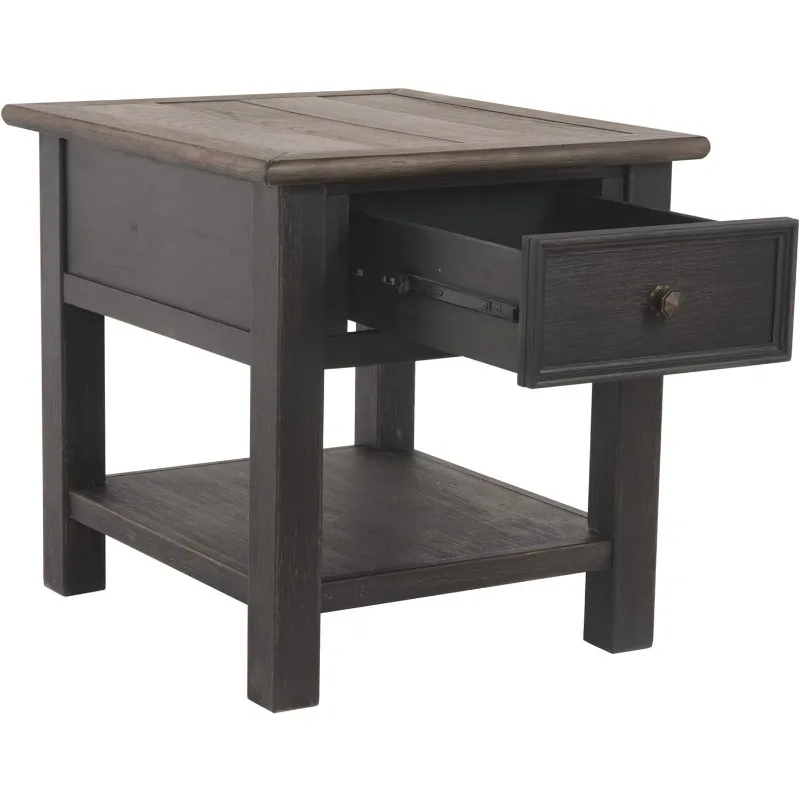 Desain tanda tangan oleh Ashley Tyler Creek Rustic End Table dengan laci penyimpanan dan rak tetap, coklat & HITAM