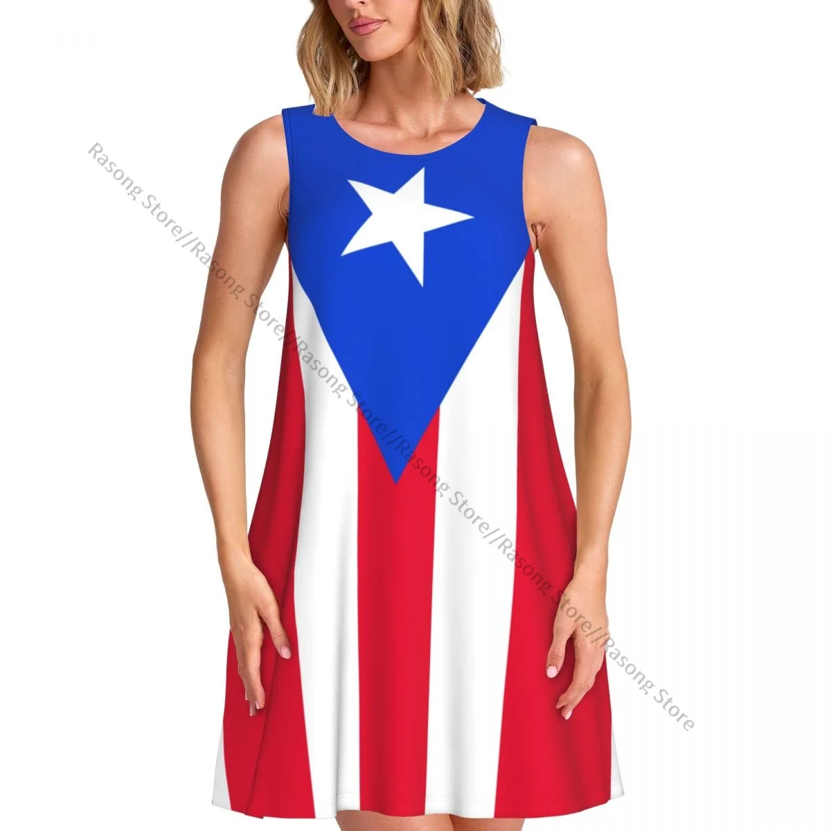 ชุดสตรีเปอร์โตริโกธงฤดูร้อน Casual T เสื้อชายหาดชุดถัง