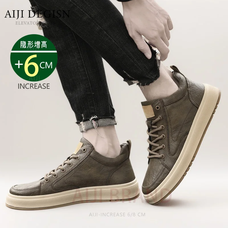 Elevator shoes for man height increase 8cm 6cm luxury brand sneaker genuine leather men\'s hidden heels casual shoe increasing