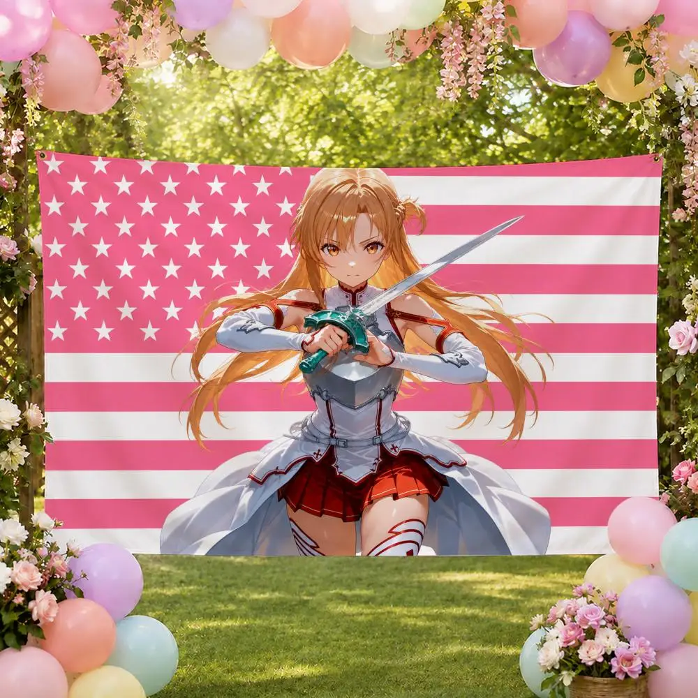 Anime A-Asuna Yuuki SAO Heroine Flags Fan Banner Tapestry Wall Hanging Garage BarDorm Camp Party Outdoor Home Decor Gift