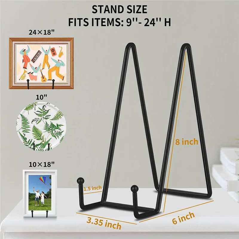 8 Inch 5 Pack Black Metal Display Stands Plate Stand Plate Holder Display Stands for Picture, Decorative Plate, Book