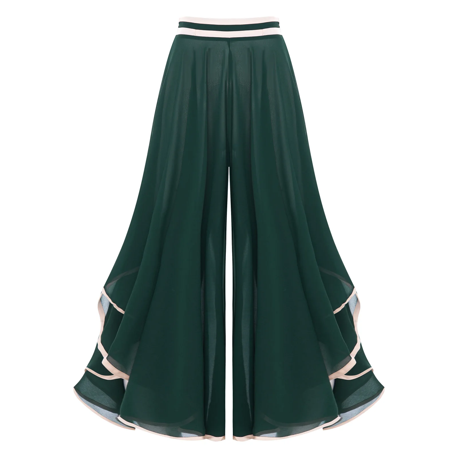 Women Elegant Modern Lyrical Dance Wide Leg Pants Flowy Chiffon Palazzo Culottes Femme Performance Irregular Unlined Loose Pants