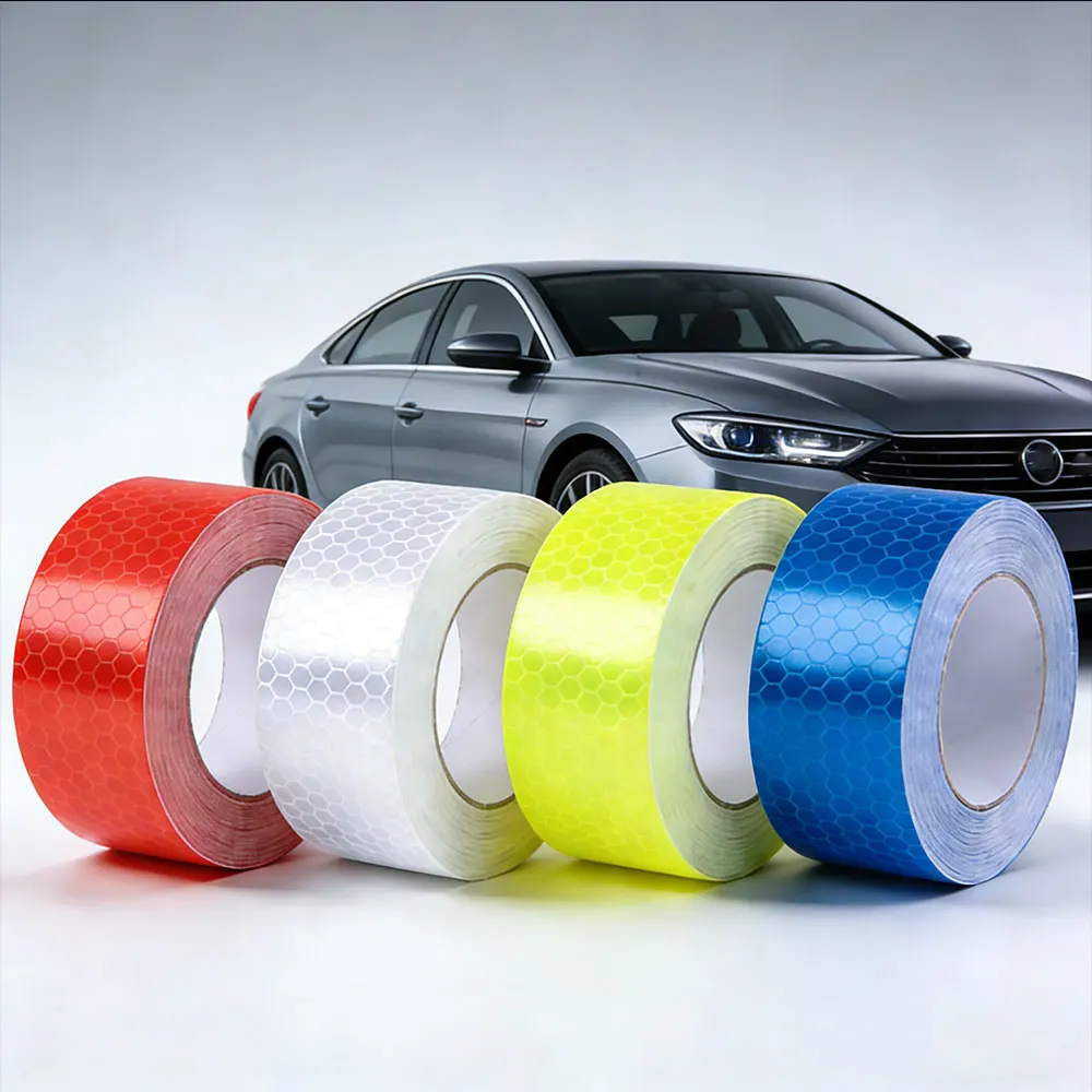 Cinta reflectante, Cinta Reflectante Adhesiva de 5cm x 3m, película reflectora de coche, borde de panal de cristal, pegatina de advertencia de seguridad para el tráfico