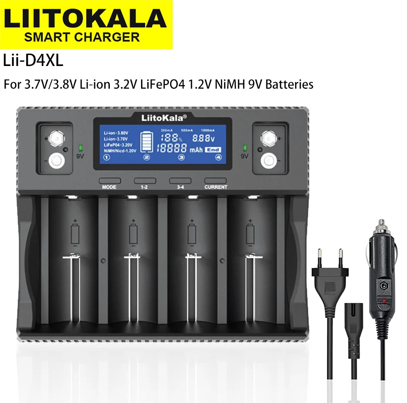 Smart ładowarka baterii LCD Lii-D4XL LiitoKala dla D 26650 18650 21700 22650 32700 AA C SC 3.7V 1.2V 9V baterie litowe NiMH