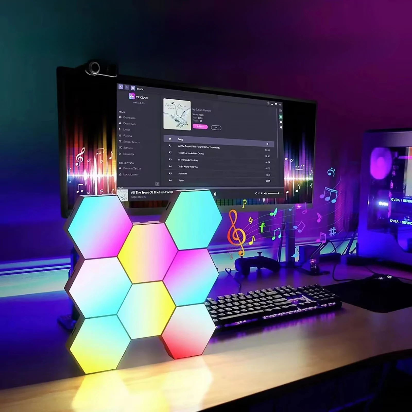 APP Remote Control Night Light Computer Game Room Bedroom Decoration 12/20 Pcs RGB LED Hexagon Light Indoor Wall Light Bluetooth