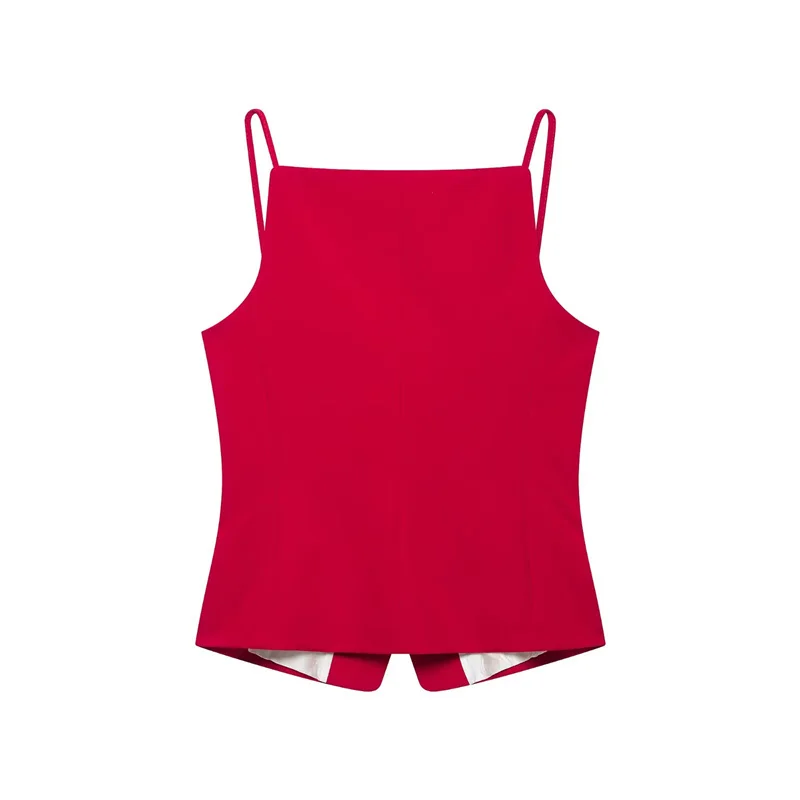ZOCI Women's Top 2026 Summer New Red Strap Elegant Socialite-Style Tank Top Chic and Stylish Prom Spotlight