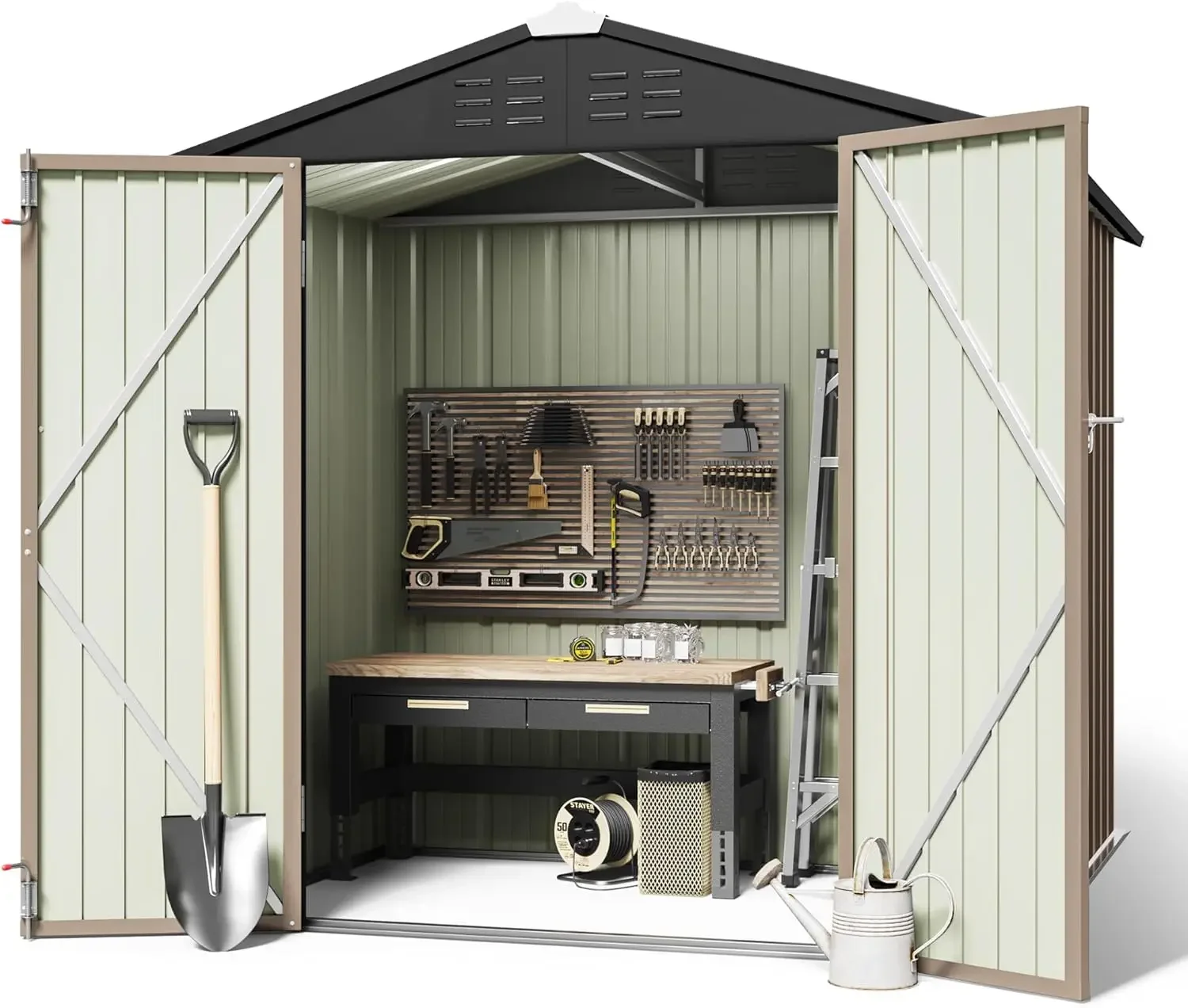 Outdoor Storage Shed 6 x 4 ft. Utility Tool Shed Metal Storage Garden Shed with Door & Lock for Patio Storage, Brown