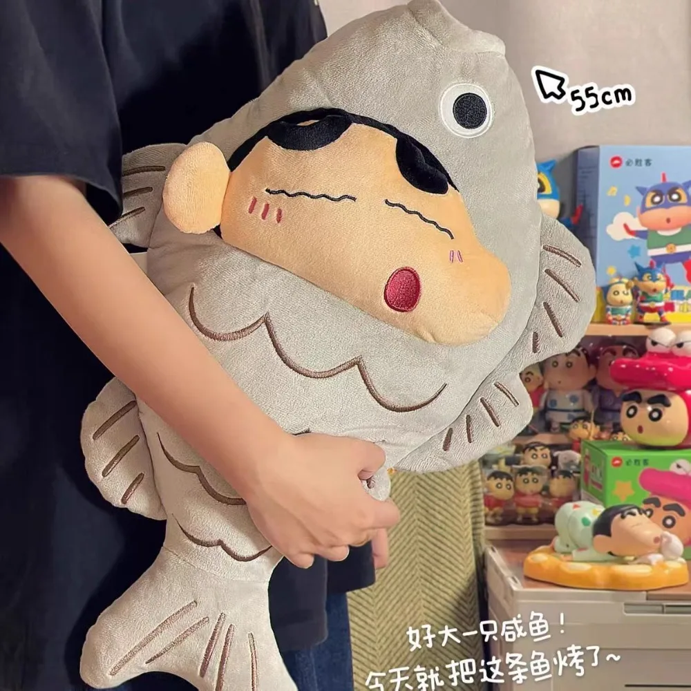50cm kawaii crayon shin-chan brinquedo de pelúcia boneca dos desenhos animados peixe salgado brinquedo cama dormir boneca plushie travesseiro presente aniversário feminino