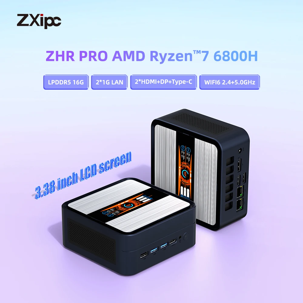 

ZXIPC LCD Screen 3.38inch Mini PC AMD Ryzen 7 6800H 16GB LPDDR5 1TB M.2 SSD PCIe4.0 Nvme SSD WIFI6 BT5.2 Mini PC Gamer Computer