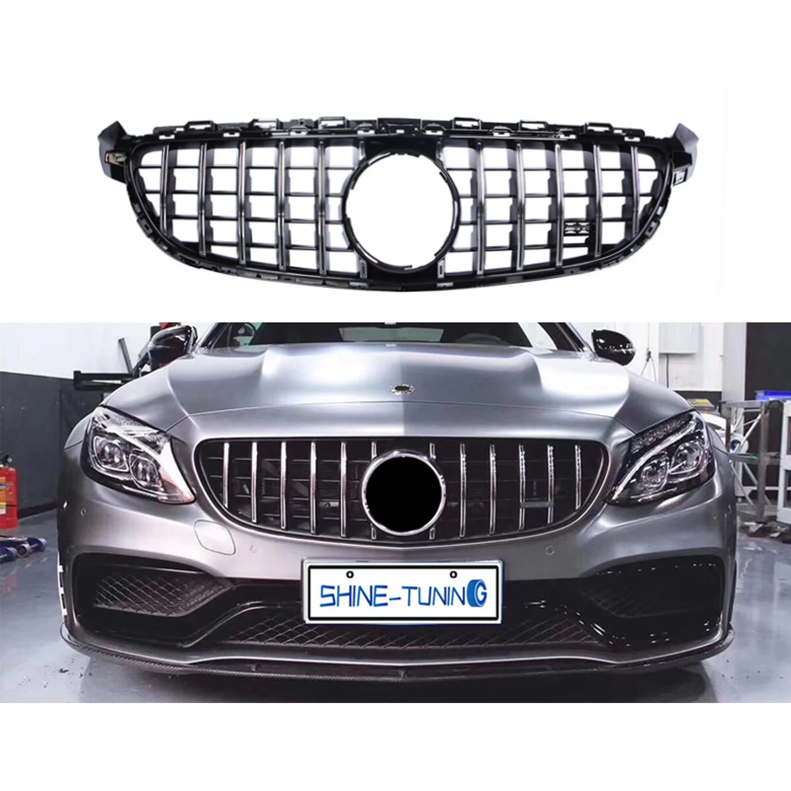 For Mercedes C Class W205 Amg Grill Real C63 C63S GT R GTR Grille Without Emblem 2015-18 with/without Camera