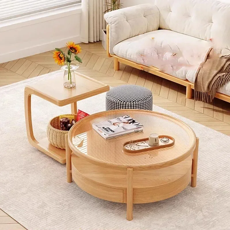 

Simple Minimalist Nordic Coffee Table Wood Storage Low Wooden Modern Coffee Table Round Small Floor Mesa Auxiliar Furniture