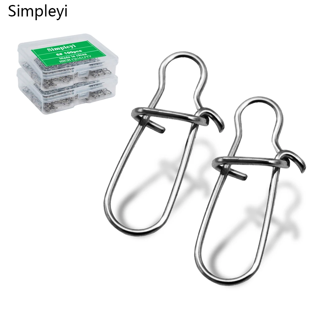 50/100 unids/caja, conectores rápidos de pesca, broches de seguridad de acero inoxidable, Clips rápidos, bloqueo, aparejos de pesca, anilla para