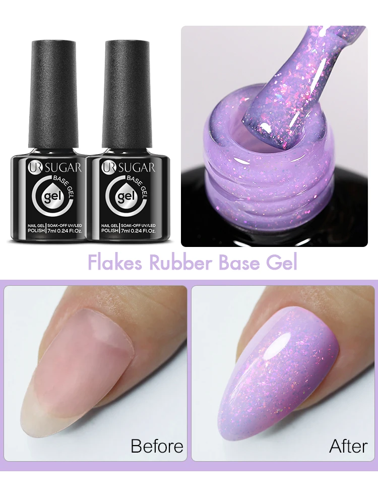 UR SUGAR 7ml Glitter Rubber Base Gel Aurora Chameleon Pink Gold Flakes Varnish Soak Off Semi Permanent UV Gels Polish — zdjęcie 2