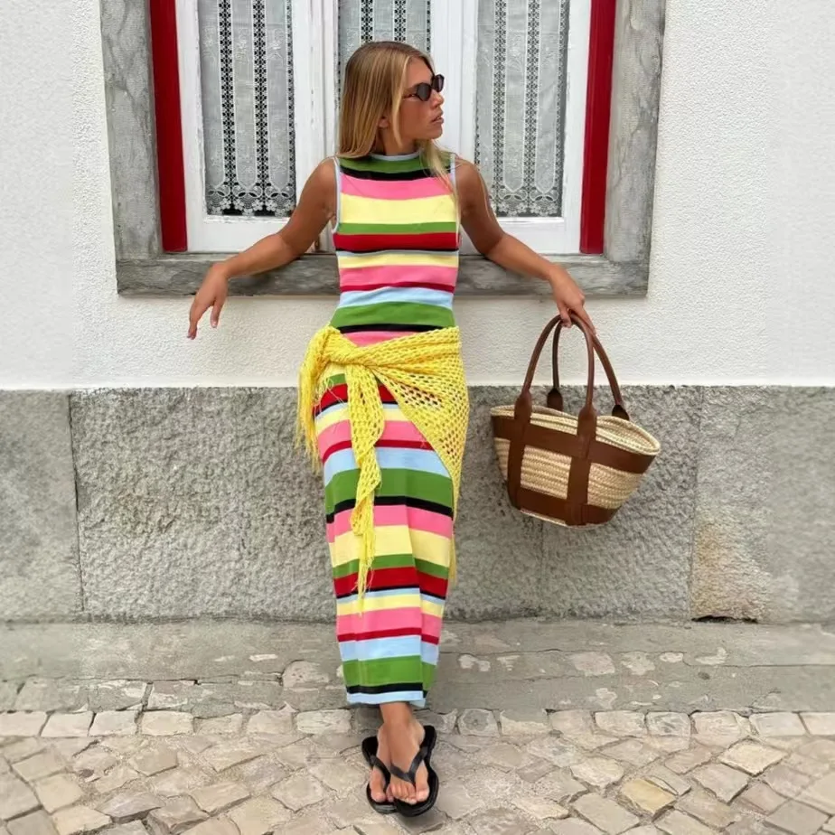 عارضة Svel قوس قزح المشارب محبوك الدكتور فايون عالية الخصر ألف خط تنورة ارتداء اليومي جولة Ne No Sve طويل الدكتور