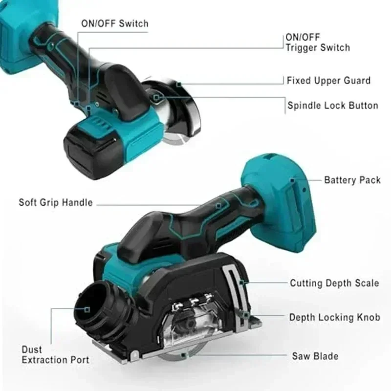 Cordless Angle Grinder 19500RPM 3 Inch Portable Cut Off Saw for Wood Tile Plastic Cutting  For Makita Battery - view 4