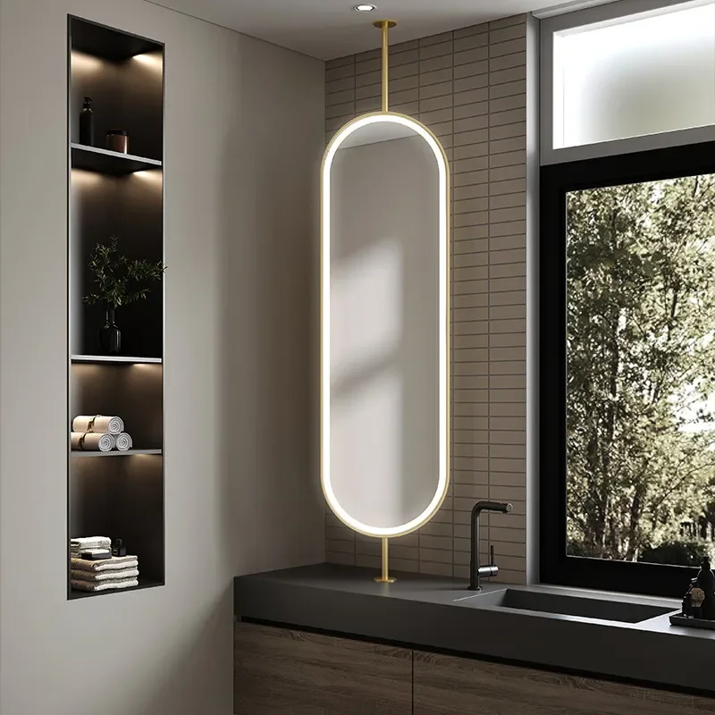 Oval LED Lighted Mirror with Metal Stand Adjustable 3 Color Temperature Bathroom Vanity Wall Mounted Full Length Dressing