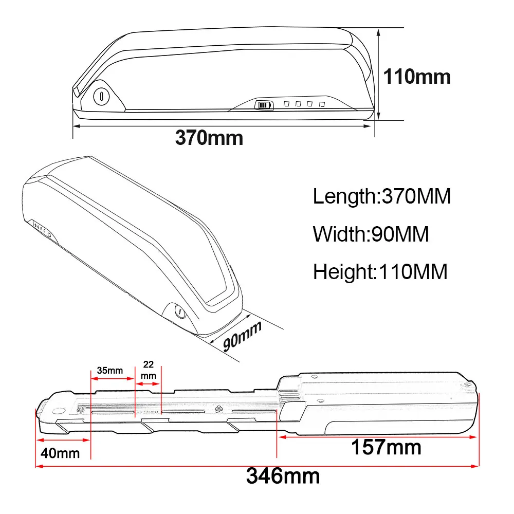 Polly DP-6C Ebike Battery 36V 15AH Electric Bicycle Battery Pack for Bafang 250W 500W Motor 18650 Lithium Ion Battery