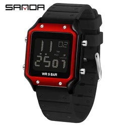 Fashion Sanda 2174 Student Sports Electronic Square Chronograph Alarm Clock Luminous Calendar Silicone Waterproof Digital Watch