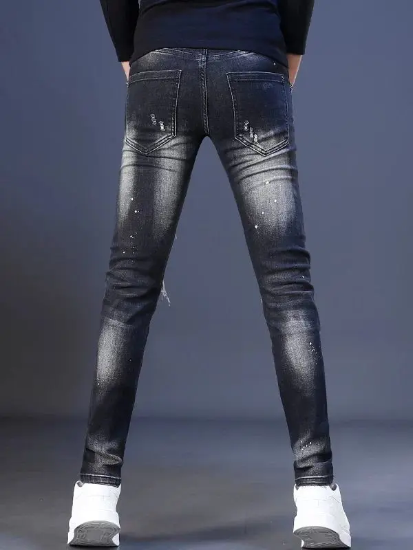 Menswear Clothing Designer Jeans Man Black Ripped Jeans Men's Autumn New Elastic Patch Pants Trendy Men's Casual Slim Pants