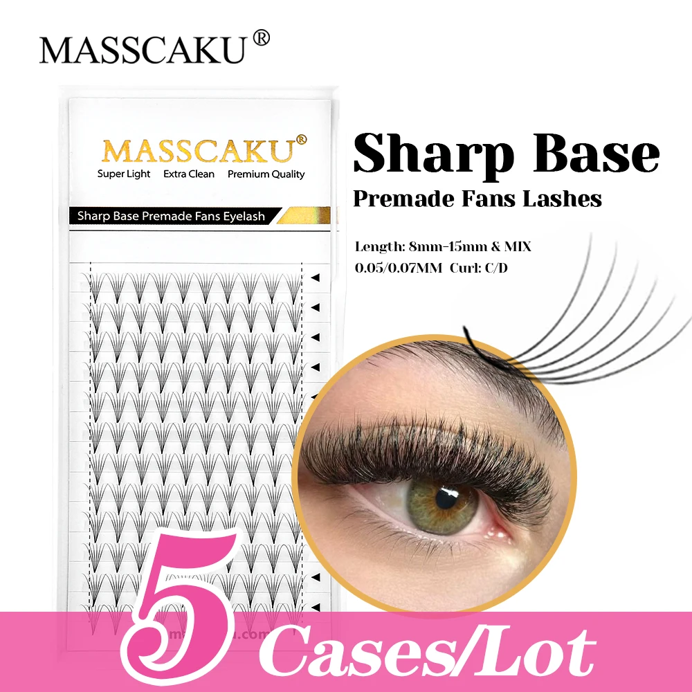 

5cases/lot MASSCAKU High Quality Fluffy Thin Root Pointy Base Eyelashes 6D/8D/10D/12D/14D/16D/20D Premade Fans Lashes in Stock