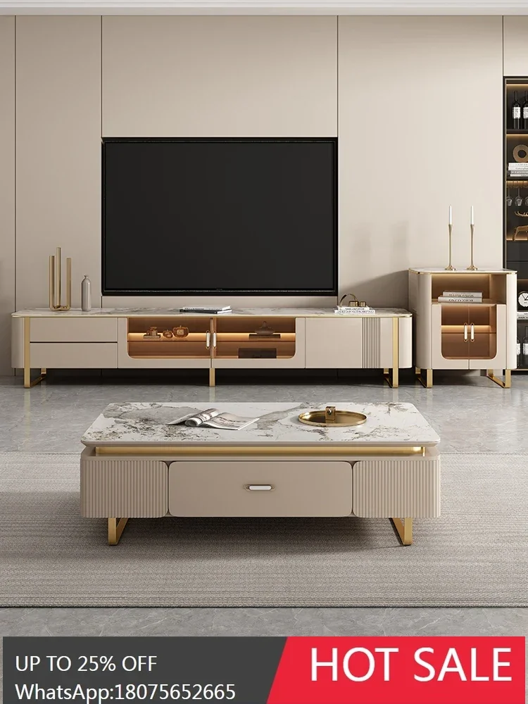 Rock slab light luxury modern simple rectangular coffee table TV cabinet combination Nordic living room furniture