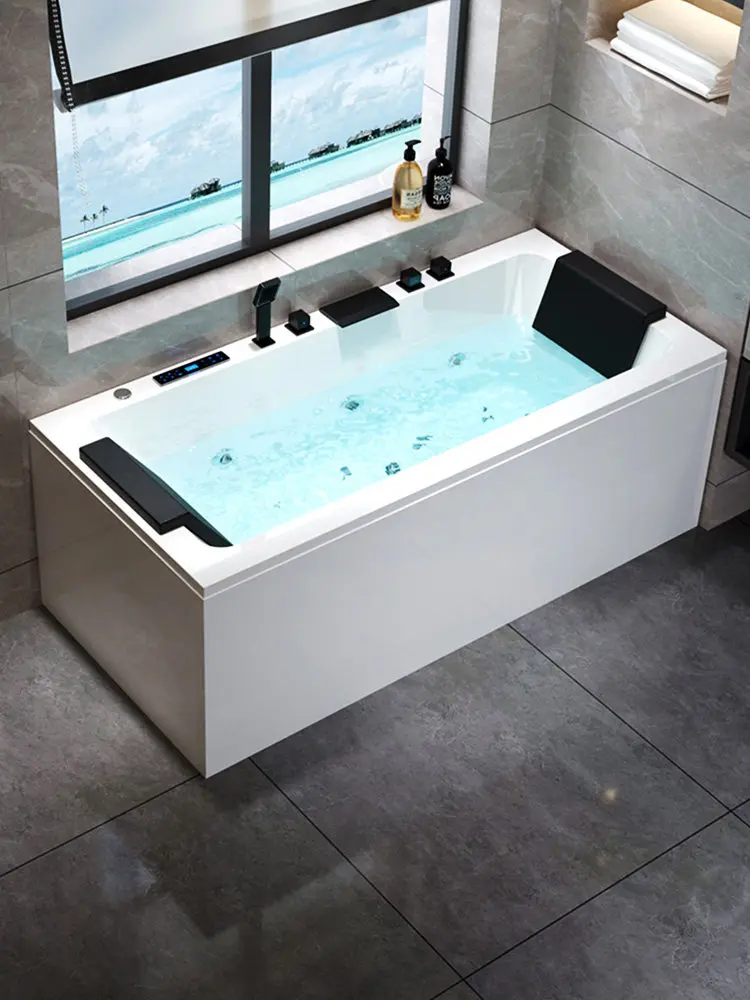 

Домашняя акриловая ванна-джакузи для взрослых, для небольшой квартиры, с двойным умывальником, отдельно стоящая, со встроенным душем и поддержанием постоянной температуры.