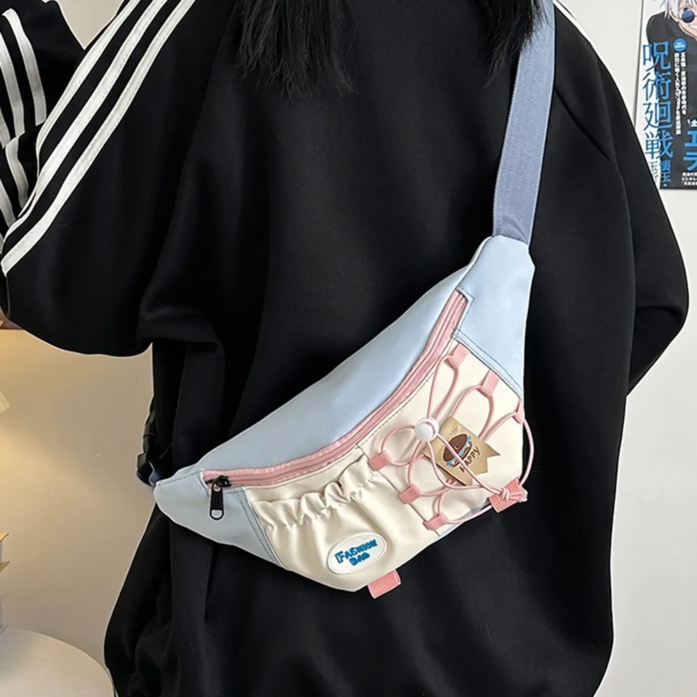 

Cute Girly Crossbody Chest Bag Nylon Japanese Style Sports Single Shoulder Bag Color Contrast Streetwear Fanny Pack Jogging