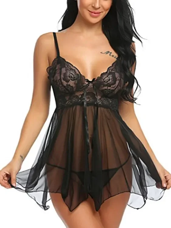 2 Piece Set Women Sexy Erotic Sling Lingerie Nightwear Robe Babydoll Attractive Sexy Sleepwear Charming Night Dress Sleep Wear